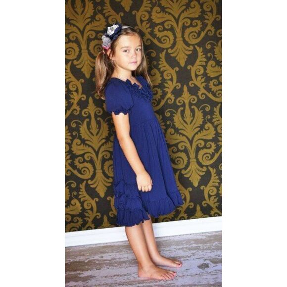 Loves Me Not Head of the Class navy ruffle bustle knit lap short sleeve dress 10 - Picture 2 of 6